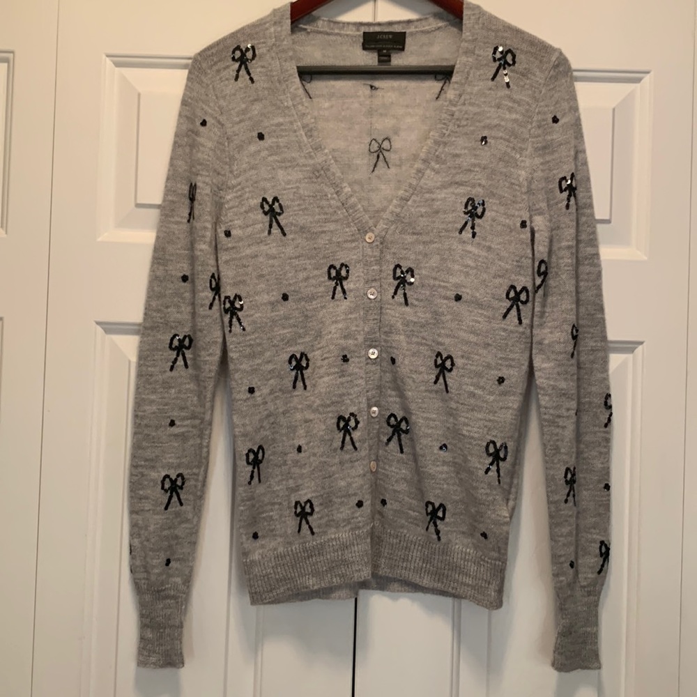 J. Crew Bow Sequin Cardigan Sweater Size M Medium NEW